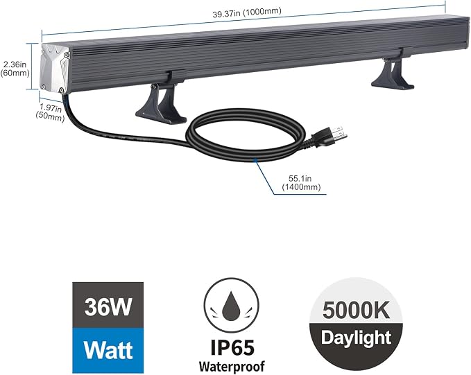 36W Wall Washer Lights, 6000K Daylight White Linear Flood Light, 3.2ft/40 120V LED Light Bar, IP65 Waterproof Outdoor Lights for Landscape, Church, Ads, Yard, Garden（Gray or Black）