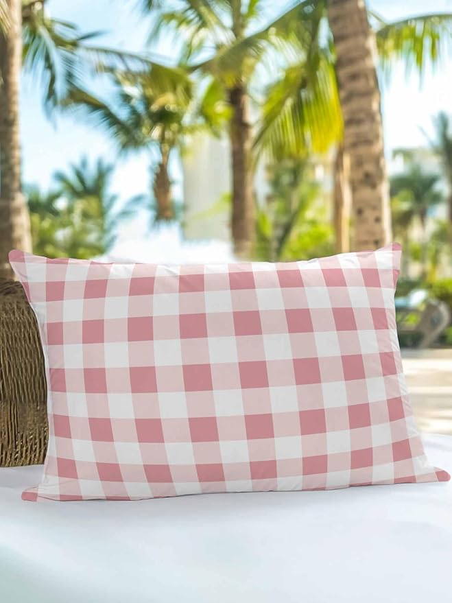 Waterproof Outdoor Pillow 1 Pack Pink Buffalo Plaid Decorative Throw Pillows Cover & Insert 20x12 Inch Lumbar Pillowcase Check Lines Pillows for Couch Sofa Bed Patio Furniture Indoor Outdoor