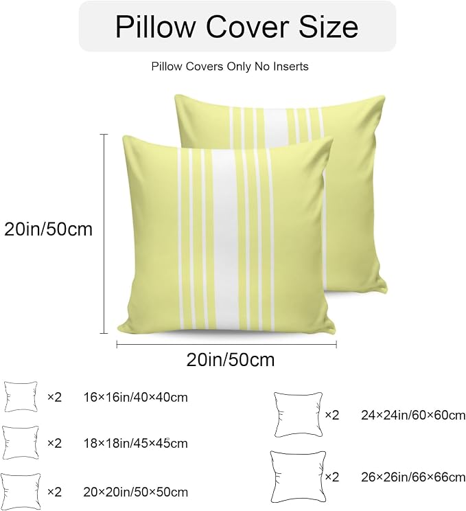 Yellow White Stripe Outdoor Pillow Covers 18x18 Inch Throw Pillow Covers Set of 2 Waterproof Decorative Pillow Cases Modern Rustic Vertical Striped Cushion Covers for Patio Furniture Garden Couch Sofa