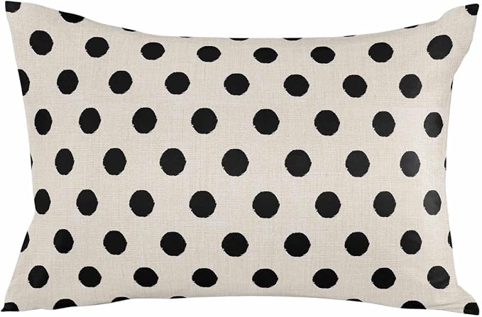 Outdoor Waterproof Throw Pillow Covers Set of 2 Black White Polka Dots Lumbar Pillowcases 20x12 Inches Cute Solid Color Linen Decorative Pillows Cushion Case Patio Pillows for Couch Bed Chair Garden
