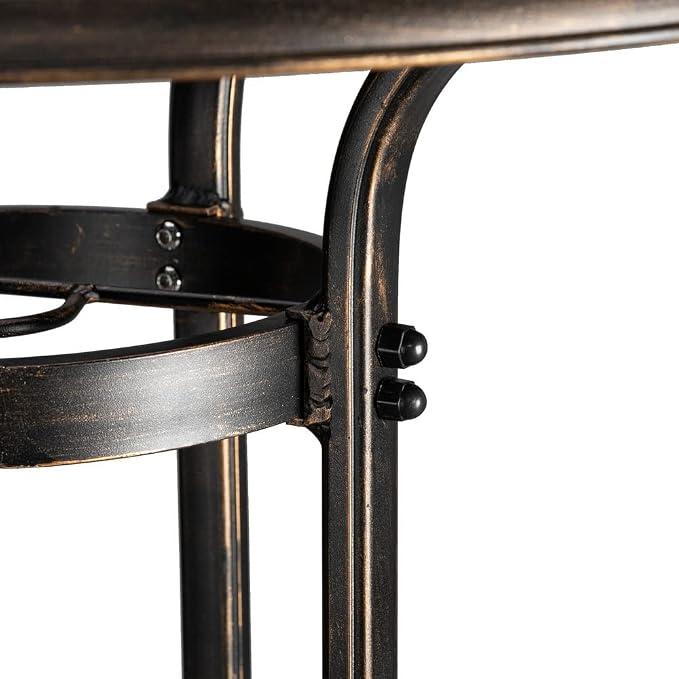 Outdoor Cast Aluminum Round Bar Table with Die Cast Tabletop in One Body and Strong Fixed Ring,Weatherproof Bar Height Cocktail Table with Umbrella Hole and Adjustable Foot Pads,Bronze
