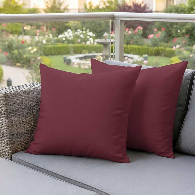 Outdoor Pillow Covers 26 x 26 Inches, Red Solid Color Waterproof Throw Pillow Cover Set of 2, Aesthetics Contemporary Luxury Decorative Square Cushion Covers for Patio/Couch/Garden