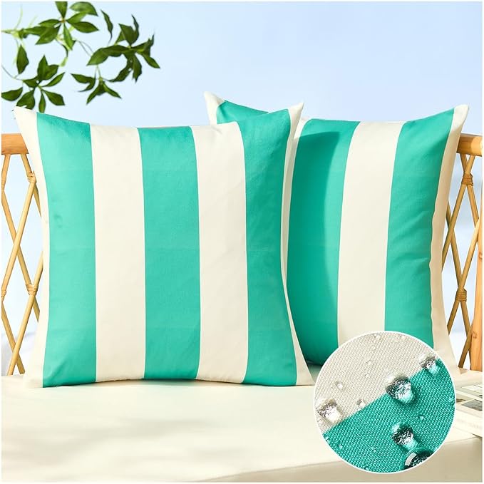 Allorry Outdoor Pillow Covers 20x20 Turquoise Striped Outdoor Decor JB07C20 | Striped Pillow Covers|for Spring Summer Outdoor Waterproof Garden Patio Furniture Sofa Bed Home Decor