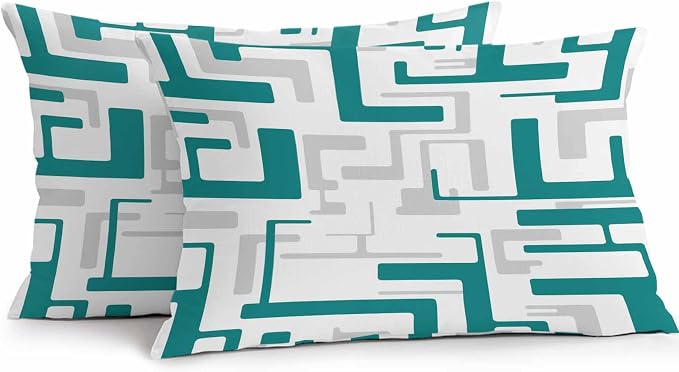 Vandarllin Outdoor Throw Pillows Covers 20x12 inch Set of 2 Waterproof Turquoise Geometric Stripes Decorative Zippered Cushion Covers for Patio Furniture, Modern Abstract Lines Lumbar Pillowcases