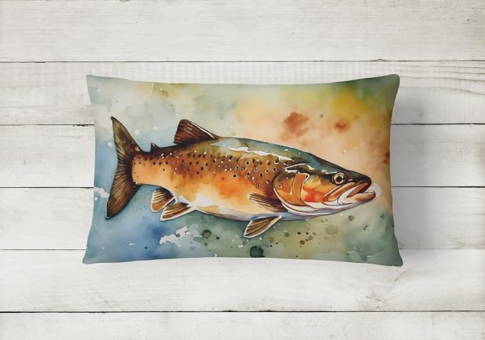 Caroline's Treasures DAC2779PW1216 Brown Trout Throw Pillow Machine Washable, Indoor Outdoor Decorative Pillow for Couch, Bed or Patio, 12HX16W