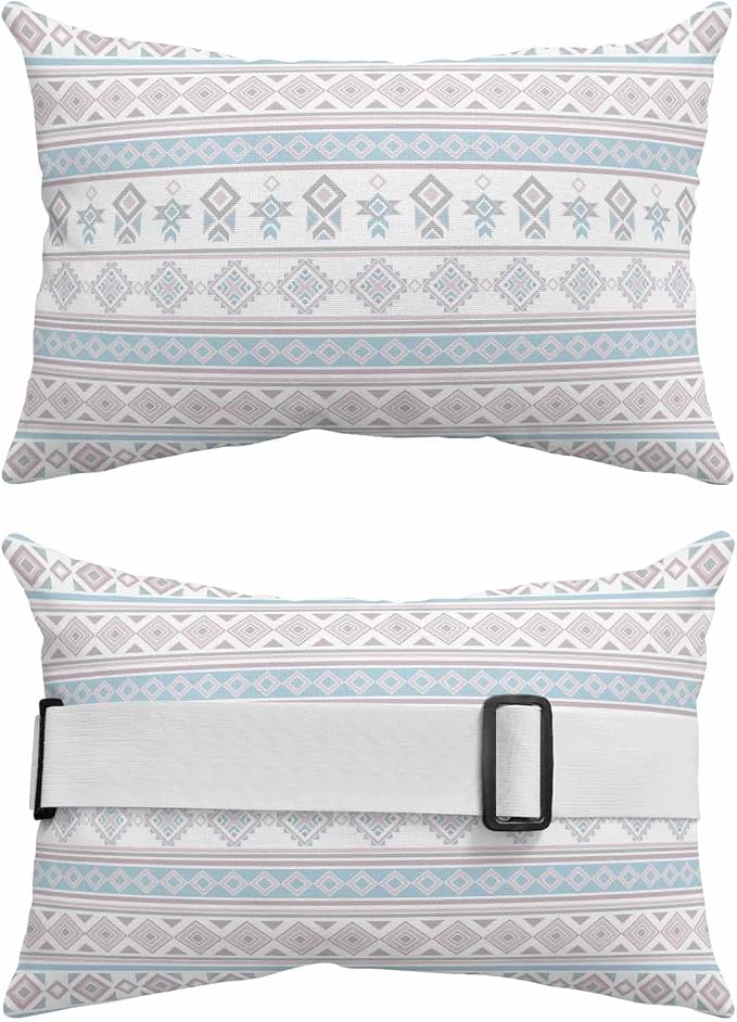 Outdoor Lumbar Pillow Set of 1, Pink Blue Boho Striped Waterproof Beach Headrest Pillow with Inserts, Southwestern Ethnic Tribe Vintage Recliner Throw Pillows for Patio Furniture, 12 x 20