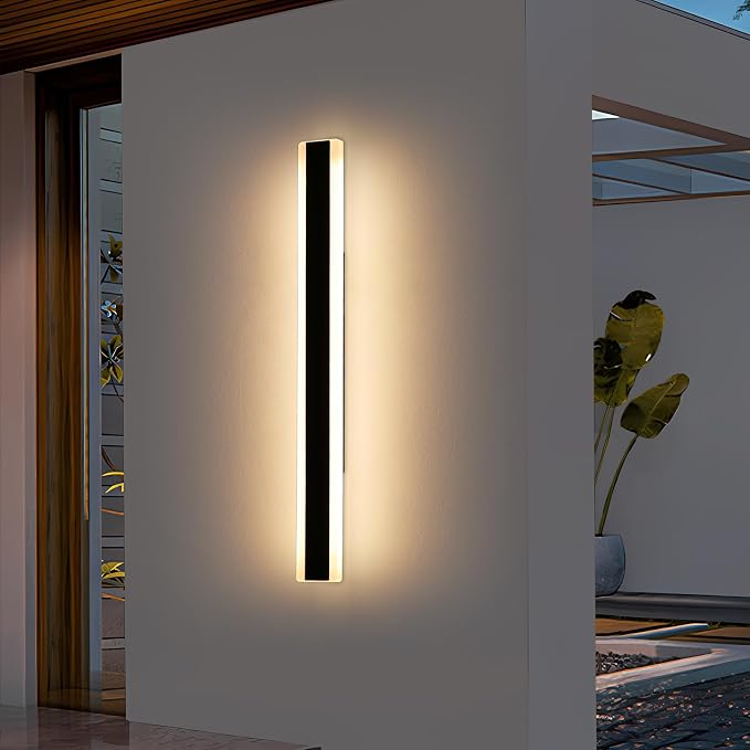 Outside Modern Wall Light, 47inch Outdoor LED Wall Lights, Minimalist Long Strip Wall Sconces, 3000K Warm White, IP65 Waterproof, Black Porch Lighting for Garden, Garage, House, Yard
