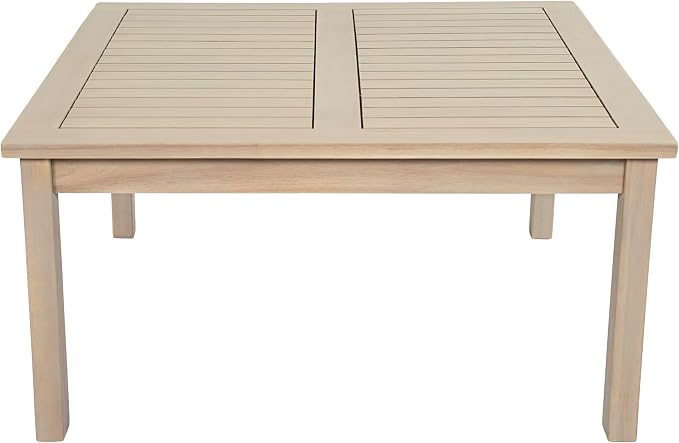Christopher Knight Home Mason Outdoor Coffee Table for Patio Furniture Set, Weather Resistant Acacia Wood Accent Table With Slatted Dessign, Rustic Square Side Table for Yard Garden Porch, Light White