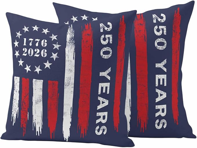 250 Years America Outdoor Pillow Covers 16"x16" Set of 2, Waterproof Throw Pillow Covers for Patio Furniture, USA 250th Anniversary Red White Blue Decorative Cushion Covers for Porch