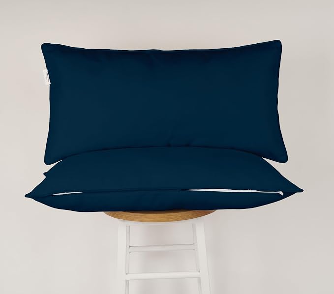 Indoor/Outdoor Polyester Fabric Lumbar Pillow Cover, All-Weather Waterproof Rectangular Cushion Case for Patio Furniture, 12 x 20 Set of 2 - Blue