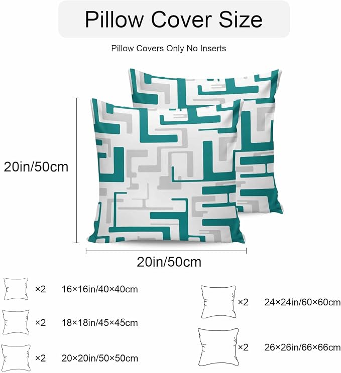 Vandarllin Outdoor Throw Pillows Covers 18x18 inch Set of 2 Waterproof Turquoise Geometric Stripes Decorative Zippered Cushion Covers for Patio Furniture, Modern Abstract Lines Lumbar Pillowcases