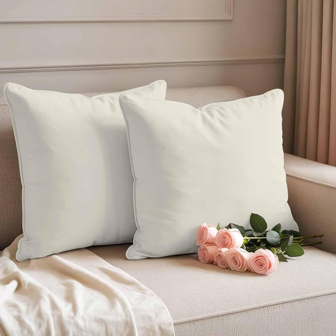 Outdoor Pillow Covers 20 x 20 Inches, Cream Solid Color Waterproof Throw Pillow Cover Set of 2, Aesthetics Contemporary Luxury Decorative Square Cushion Covers for Patio/Couch/Garden