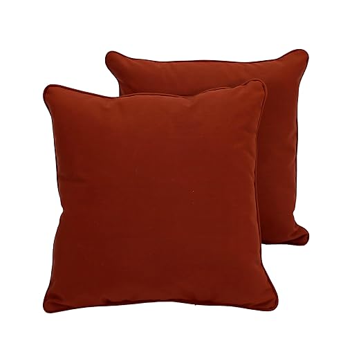 Factory Direct Partners Presidio 18" x 18" Square Decorative Throw Pillow Set with Piping for Indoor/Outdoor Furniture; UV, Fade, Weather-Resistant Olefin Fabric (2-Pack) - Rust Red, 13810-118