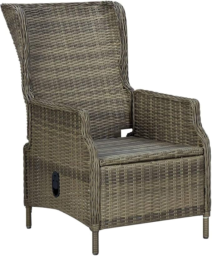 9 Piece Outdoor Patio Dining Set with Cushions Poly Rattan Brown, PE Wicker Rattan Conversation Set Adjustable Reclining Chairs with Thick Cushions, Dining Table for Backyard Poolside Lawn Deck