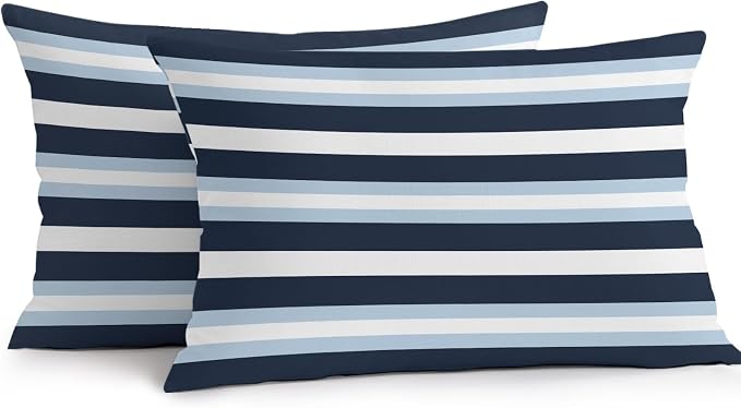 Blue Navy Striped Outdoor Pillow Covers Waterproof, All Weather Cushion Case Set of 2, Modern Ombre Abstract Lines Pattern Lumbar Pillowcase for Sofa Couch Bed Decor Patio Furniture 20"x12"