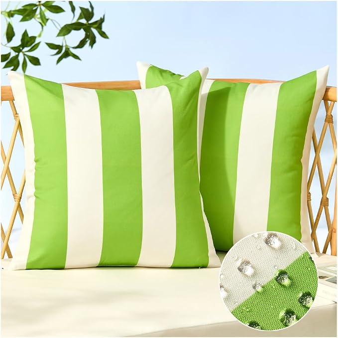 Allorry Outdoor Pillow Covers 20x20 Sage Green Striped Outdoor Decor 007E20 | Striped Pillow Covers|for Spring Summer Outdoor Waterproof Garden Patio Furniture Sofa Bed Home Decor