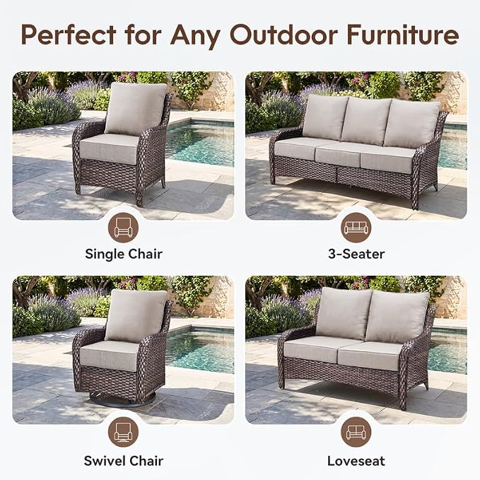 Luxury 22*24*6in Outdoor Patio Cushions, 5 Pieces Beige Outdoor Cushion | 6'' Thick Outdoor Cushions, Water-Resistant, Reversible, Removable Cover, for Patio Chairs Sofa Couch Loveseat