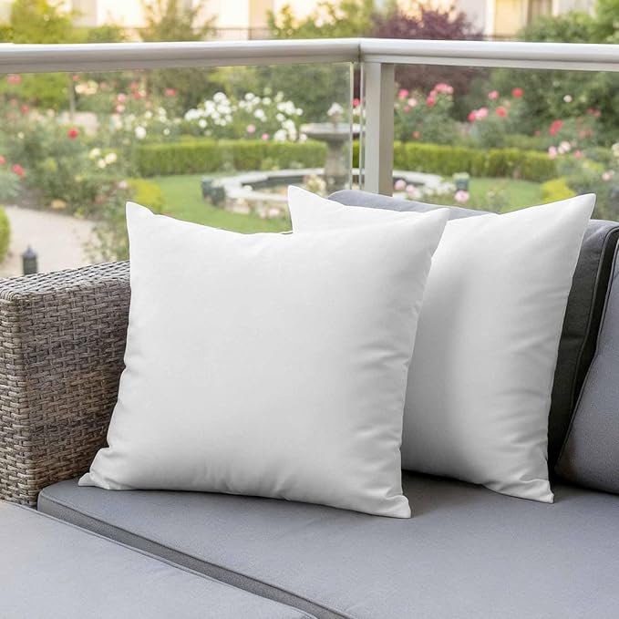 White Waterproof Outdoor Pillow Covers 20''x20'' Set of 2, Modern Simple Patio Furniture White Cushion Covers for Chairs, Decorative Solid Color Pillow Cases for Garden/Pool/Beach