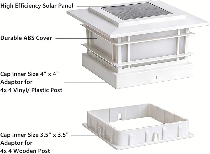 Dynaming 4x4 Solar Post Cap Lights Outdoor with 2 Color Mode, 6 Pack Fence Post Solar Lights White Shell Fit for 4x4 Vinyl/Wooden Posts, High Brightness LED Lighting Decor for Garden Deck Patio