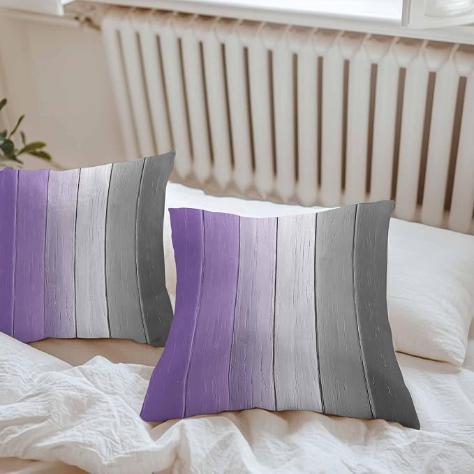 Throw Pillow Covers 24x24 Inch Set of 2, Purple Gray Ombre Waterproof Outdoor Cushion Covers, Vintage Country Wooden Decorative Pillowcases for Couch, Sofa, Bed, Garden, Patio