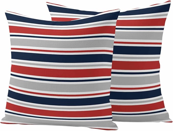 Outdoor Pillow Covers 26 x 26 Inches, Red Navy Blue Striped Waterproof Throw Pillow Cover Set of 2, Farmhouse Stripes Modern Abstract Art Decorative Square Cushion Covers for Patio/Couch/Garden