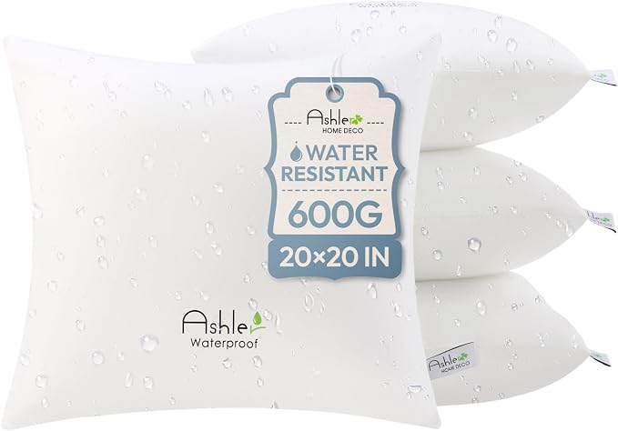 Ashler 20x20 Set of 4, Waterproof Outdoor Throw Pillow Inserts | Water Resistant, Hypoallergenic, Patio Furniture Pillows Decorative for Garden, Sham Square Pillow Insert