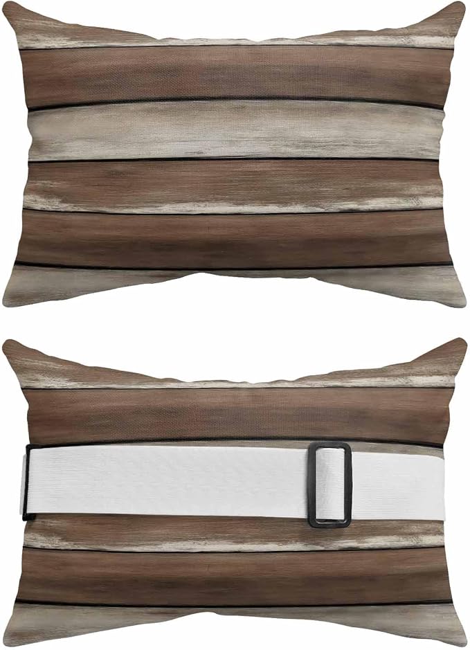 Outdoor Head Pillow with Adjustable Elastic Strap, Vintage Wooden Grain Seamless 1 Pack Waterproof Headrest Cushion Pillows for Balcony/Garden/Beach/Pool Chair Recliners Country Gradient Plank