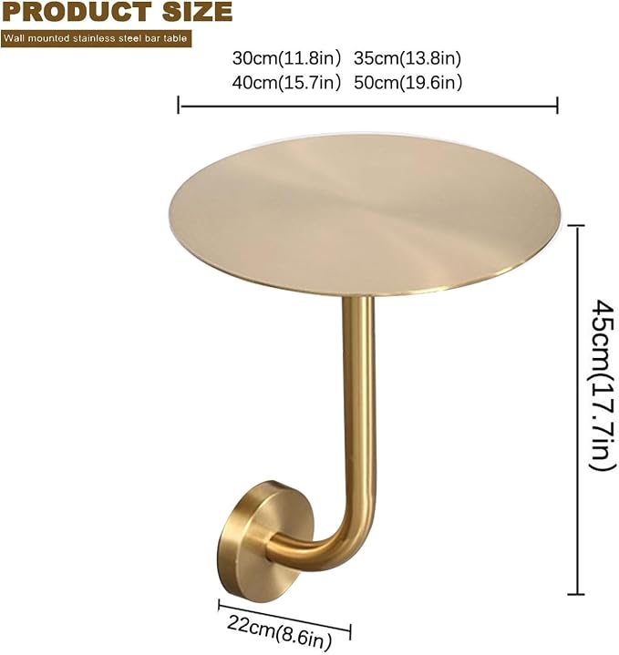 Round Bistro Pub Table - L-Sd Bar Table - Silver Stainless Steel Cocktail Table, Wall Mount Design for Indoor/Outdoor Dining, Compact 35x35x45cm