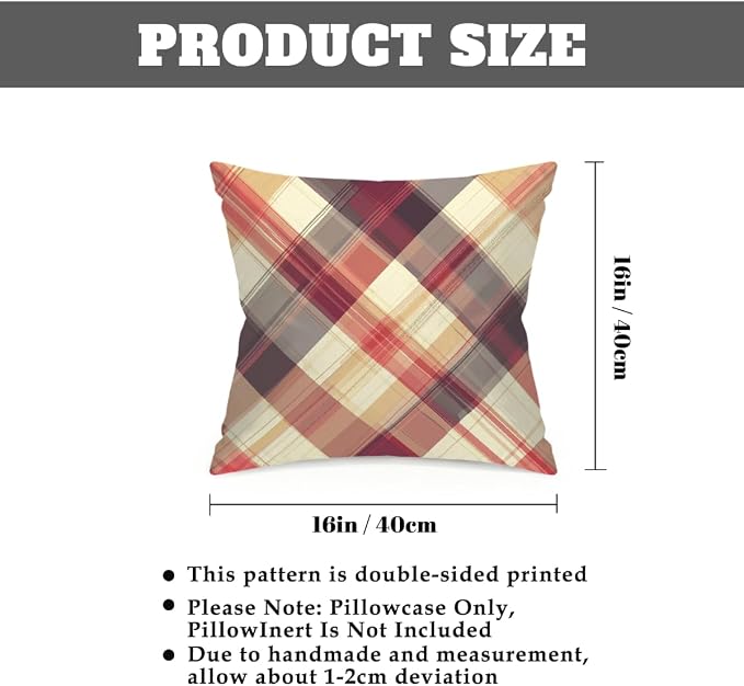 16x16 Inch Outdoor Pillow Covers Set of 2 Waterproof Throw Pillow Covers Decorative Couch Cushion Covers Buffalo Plaid Square Pillowcases Protectors for Patio Garden Sofa