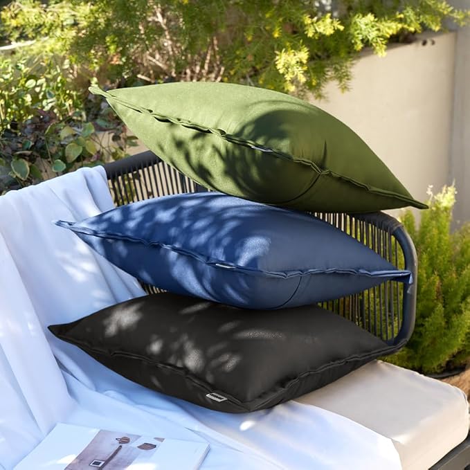 EMEMA Pack of 2 Black Outdoor Pillows Waterproof 18x18 Inch Decorative Solid Broadside Square Throw Pillow Covers Outside Pillowcase for Patio Furniture Sunbrella Outdoor Pillows for Balcony Decor