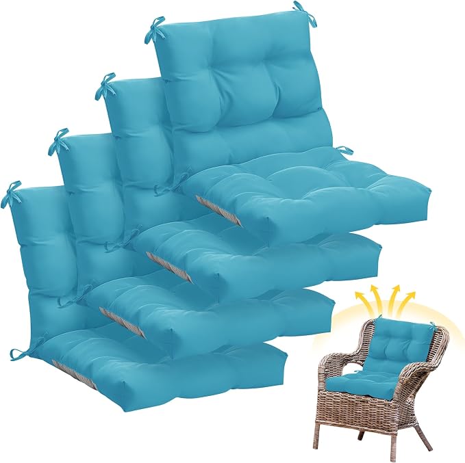 Marsui 4 Pcs Outdoor Indoor High Back Chair Cushions Patio Furniture Tufted Pillow with Ties Water-Resistant Replacement Outdoor Rocking Chair Cushions, 42 x 21 Inches (Royal Blue,Solid Color)