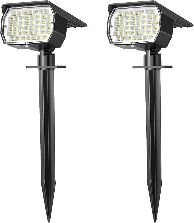 Solar Spot Lights Outdoor Waterproof Landscape Spotlight Cool White 2 Pack | Waterproof IP65, 46 LEDs, 3 Modes Auto On/Off WENATY Solar Powered Flood Lights for Outside Pathway, Yard, Garden, Walkway