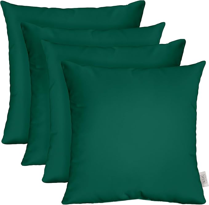 RSH DECOR: Sunbrella Square Throw Pillows Set of 4 | 20" x 20" | Water and Fade-Resistant Performance Fabric | Outdoor Pillow Covers with Down-Alternative Inserts | Canvas Forest Green