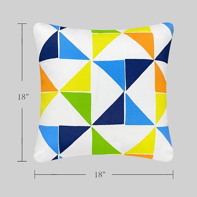 Outdoor Waterproof Decorative Throw Pillows with Inserts for Patio Furniture, 18x18 Inch Fade Resistant Patio Garden Cushions for Couch Bed Sofa, Triangular Multi