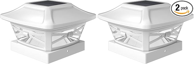 Davinci Lighting Renaissance Solar Outdoor Post Cap Lights - Includes Bases for 4x4 5x5 6x6 Posts - Bright LED Light - Pearl White (2 Pack)