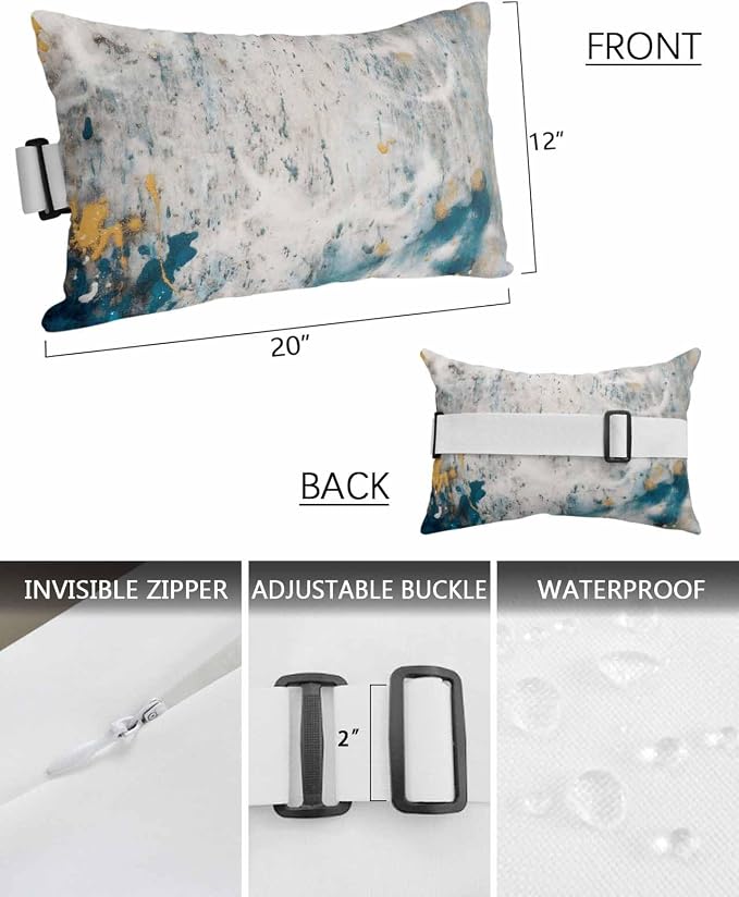 Gray Teal Outdoor Lumbar Pillow Covers 12"x20" Set of 4, Decorative Throw Pillow Covers for Patio, Modern Abstract Art Retro Marble Waterproof Cushion Case for Pool Beach Chair