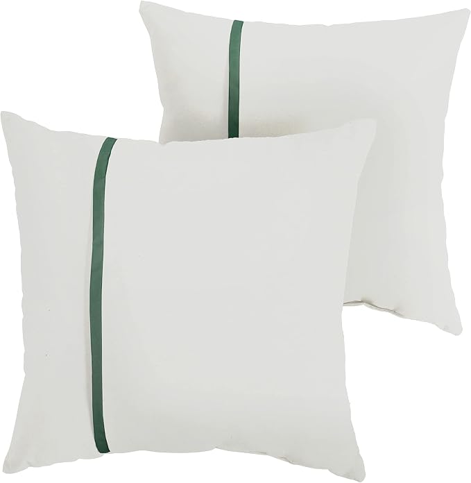 Sorra Home Indoor Outdoor Sunbrella Square Pillows, Set of 2, 20x20, Canvas Natural Ivory & Canvas Forest Green