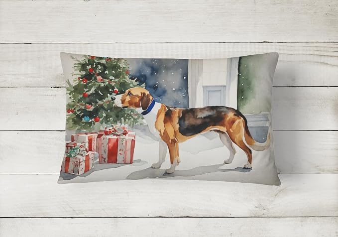 Caroline's Treasures DAC2651PW1216 English Foxhound Cozy Christmas Throw Pillow Machine Washable, Indoor Outdoor Decorative Pillow for Couch, Bed or Patio, 12HX16W