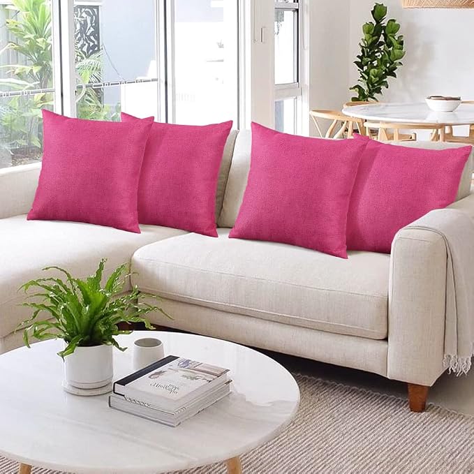 OTOSTAR Set of 4 Outdoor Pillow Covers 18x18 Inch Waterproof Decorative Throw Pillow Covers Square Pillowcases Patio Cushion Case Pillow for Couch Tent Sofa Balcony Bed Outside Decor (Hot Pink)