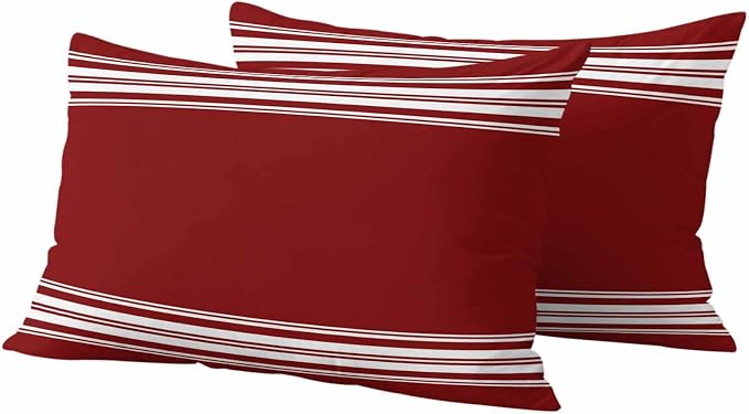Outdoor Pillow Covers 12x20 Set of 2 Burgundy Red Stripe Outdoor Pillows Waterproof Throw Pillow Covers French Stripe Farmhouse Style Pillowcases Decorative Case for Patio Cushion