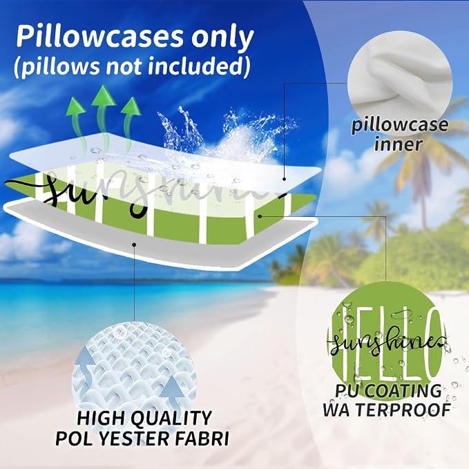 DFXSZ Grass Green Outdoor Waterproof Pillow Covers 16x16 Set of 2 | Hello Sunshine Decor Spring Summer Polyester Pillow Covers(NO INSERTS)| Decor for Patio Funiture Garden Sofa Couch