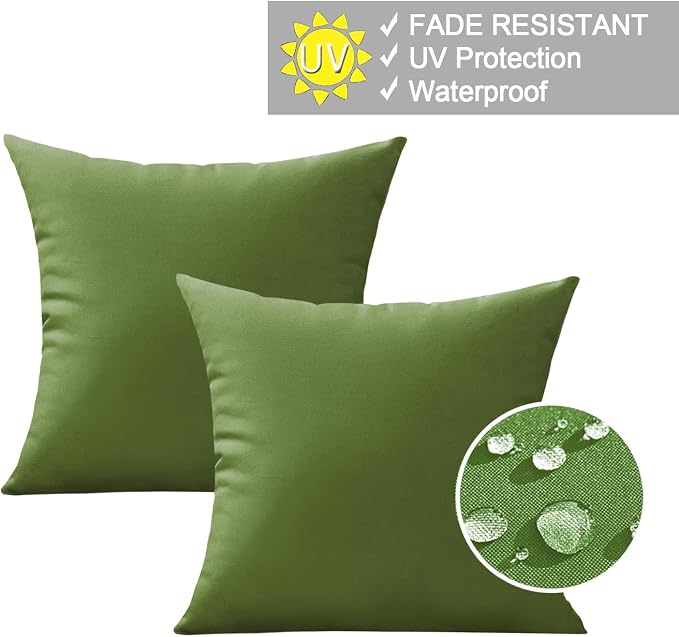 VAKADO Outdoor Waterproof Throw Pillow Covers 18X18 Set of 2 Decorative Army Green Patio Furniture Cushion Cases Outside Decor for Couch Garden Bench Porch