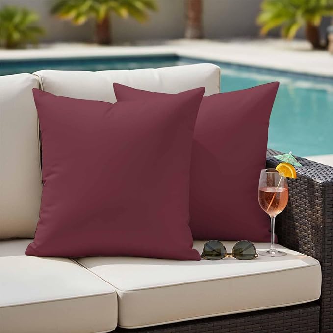 Outdoor Pillow Covers 24 x 24 Inches, Red Solid Color Waterproof Throw Pillow Cover Set of 2, Aesthetics Contemporary Luxury Decorative Square Cushion Covers for Patio/Couch/Garden