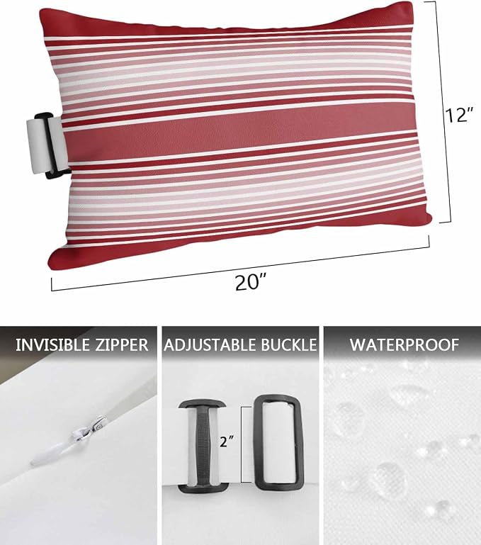 Pack of 4 Outdoor Lumbar Pillow Covers 12x20 Inch, Red Striped Waterproof Throw Pillow Covers Set, Red Ombre Farmhouse Stripes Indoor&Outdoor Decorative Cushion Cases for Patio Porch Car