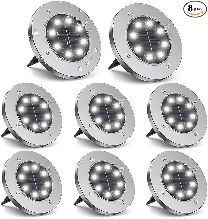 ZGWJ 8 Pack Solar Ground Lights,8 LED Upgraded Outdoor Garden Lights Landscape Lighting for Lawn Pathway Yard Deck Patio Walkway White
