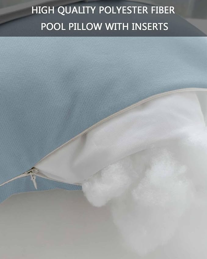 DecorLovee Sky Blue Outdoor Recliner Pillows for Head, Modern Pure Blue Waterproof Chair Pillow with Elastic Stripe, Farmhouse Chaise Lounge Headrest Pillow for Patio/Beach/Pool 2Pack, 11"x16"