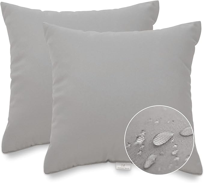JMGBird UV-Resistant Outdoor Throw Pillows Waterproof Outdoor Pillow Cover | Water-Resistant Outdoor Pillows Set of 2, 18x18 inch Durable Pure Grey Throw Pillows with Inserts