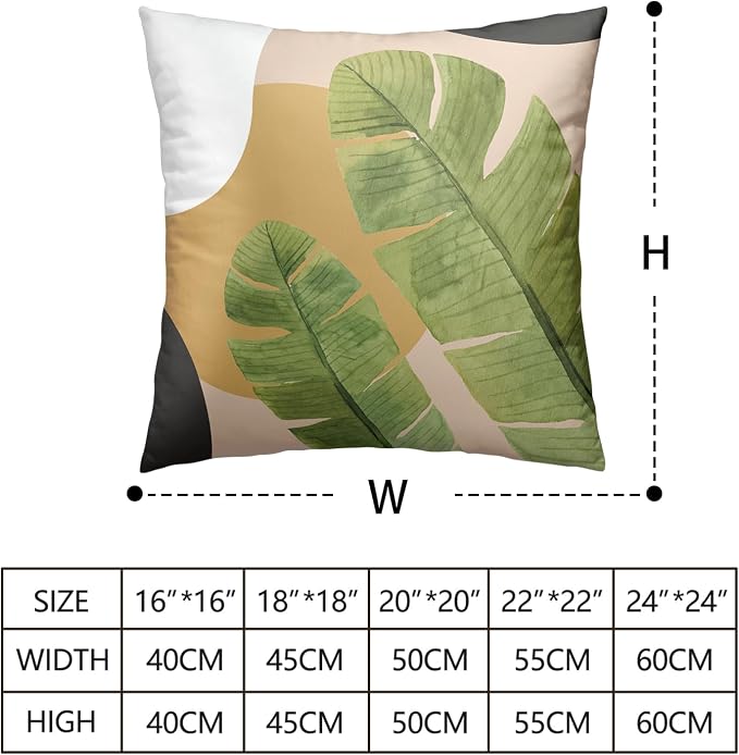 2 Pack Summer Tropical Plant Green Leaves Throw Pillow Covers Jungle Palm Tree Cushion Case Soft Decorative Pillow Covers Rustic Home Decor for Sofa Chair Bed 16x16 Inch