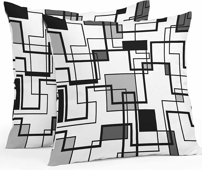 Vandarllin Outdoor Throw Pillows Covers 26x26 inch Set of 2 Waterproof Gray Geometric Stripes Decorative Zippered Cushion Covers for Patio Furniture, Modern Abstract Lines Lumbar Pillowcases