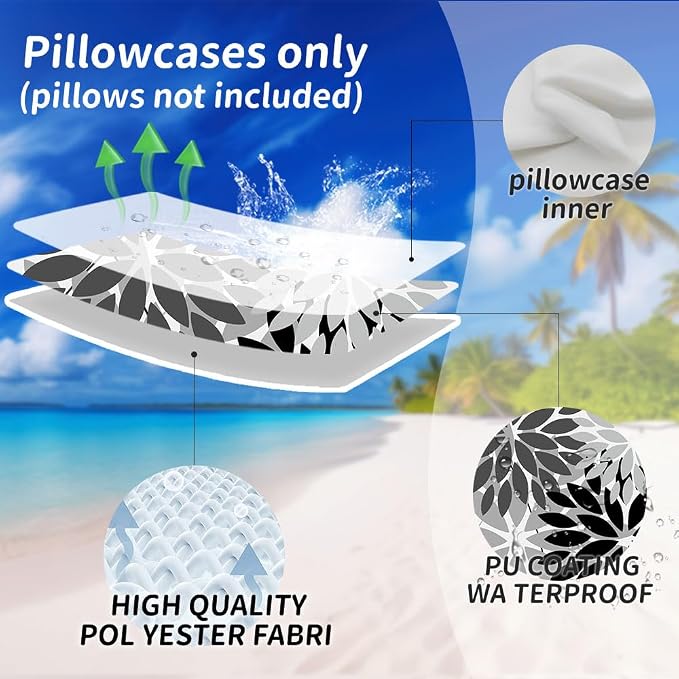 DFXSZ Pack of 2 Outdoor Waterproof Throw Pillow Covers 18x18 Grey Black | Polyester Colorful Spring Summer Floral Decorative Cushion Cases(NO INSERT),For Couch Patio Funiture Garden Home Decor